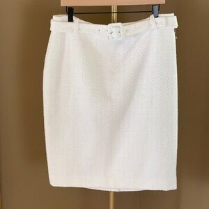 DKNY Textured White Belted Skirt - Women's‎ Size 14, Lined